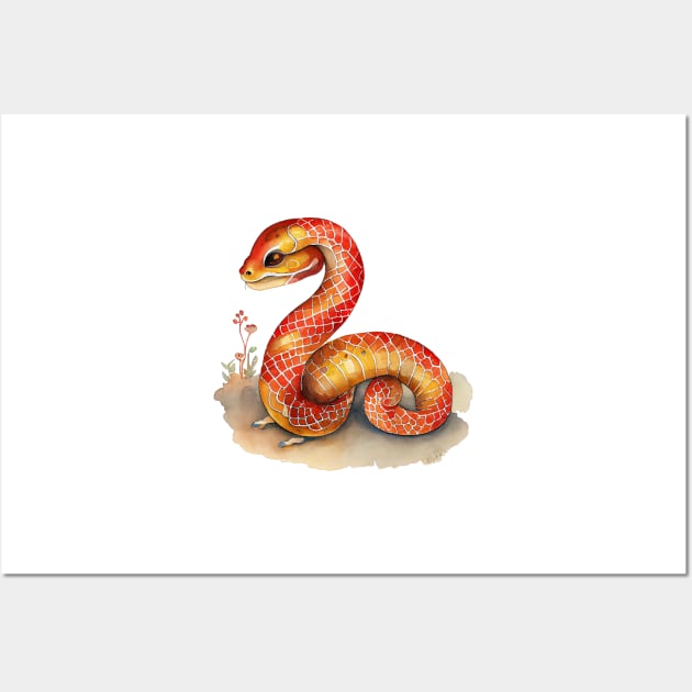 Watercolor Chinese Zodiac Year of the Snake Wall Art by artsyindc